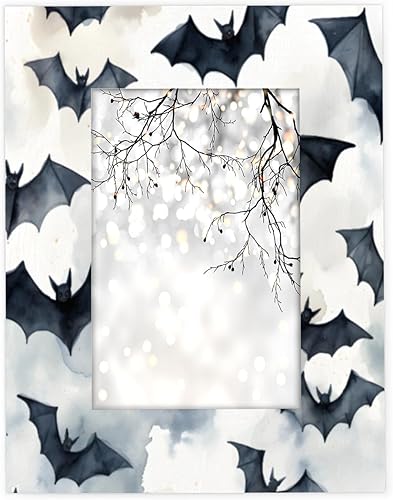 Marco de fotos de madera de 5 x 7 pulgadas, diseño de murciélagos en acuarela, para colgar en la pared, marco de fotos para colgar en la pared,