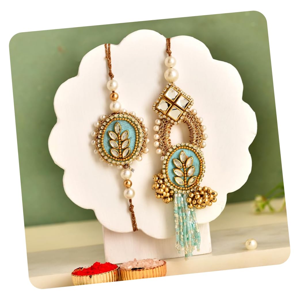 CraftVatika Set of 2 Rakhi for Brother and Bhabhi, Designer Rakhis for Rakshabandhan, Bhaiya Bhabhi Rakhi Set for Rang Panchami, Best Wishes Greeting Card and Tillak Set, Premium Thread Raki for Him-picture-20