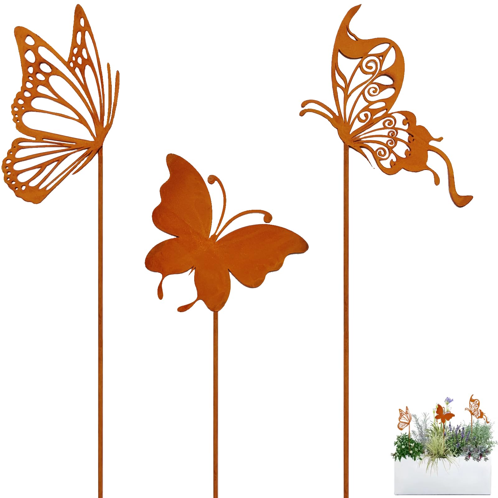 Ljevandria - Decorazione da giardino, motivo: farfalla, effetto ruggine, decorazione per giardino all'aperto, resistente agli agenti atmosferici, decorazione primaverile ed estiva, decorazione in