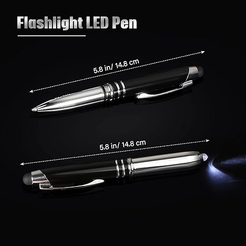 Miniatura 3 de Zonon Bolígrafo LED de 15 piezas con punta de lápiz capacitivo, multifunción con linterna LED, bolígrafo de metal de tinta negra de 0.039 pulgadas