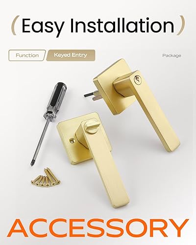 Miniatura 7 de Leydebong Paquete de 4 palancas de bloqueo de entrada resistentes, mango dorado, con llave igualcombo de entrada, reversible para izquierda o derecha