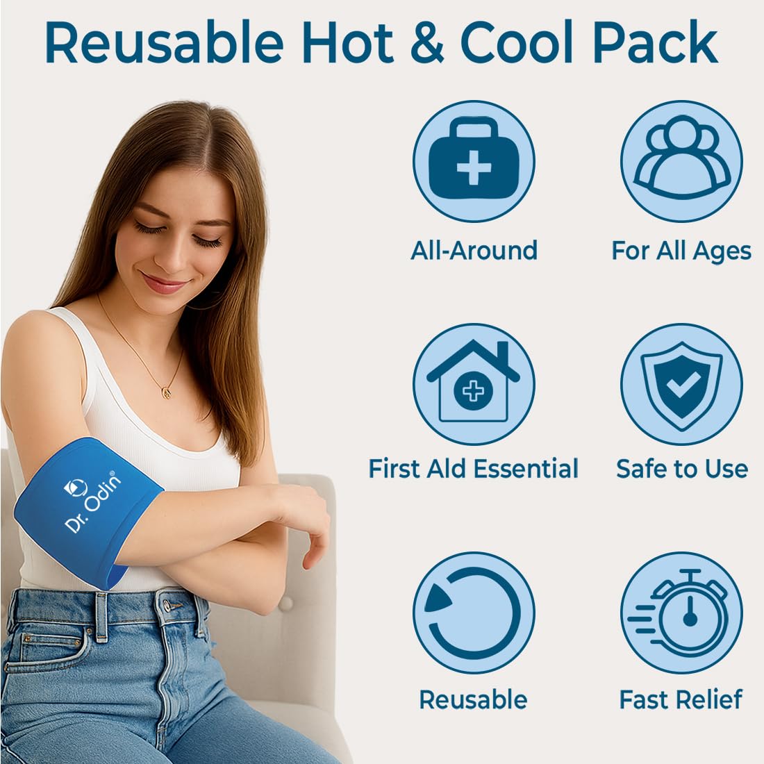 Dr. Odin Reusable Hot and Cold Pack for Pain Relief with Washable Cotton Cover and Adjustable Strap, Microwaveable Gel Pack, Icepack (Nylon) — Amazon image 2