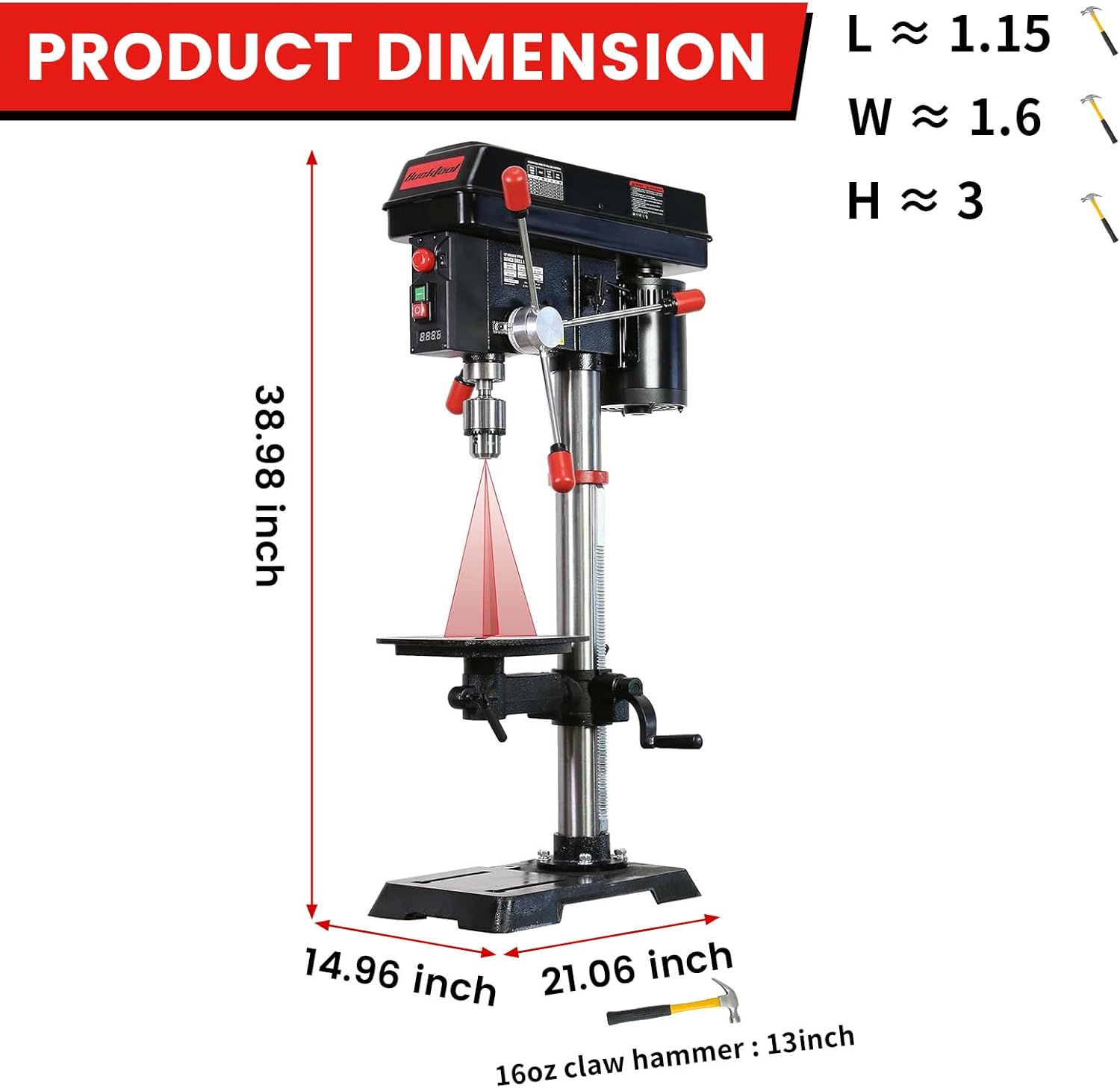 BUCKTOOL 12 INCH 6.2A Professional Bench Drill Press, 3/4HP Powerful Benchtop Drill Press, Variable Speed Drill Press with IIIA Laser and Work Light