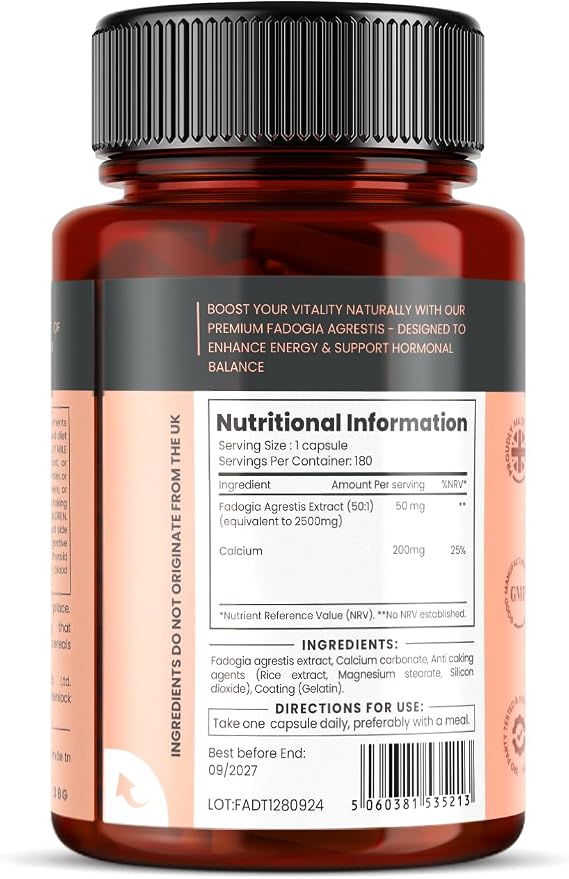 Double Strength Premium Fadogia Agrestis - 2500mg x 180 Capsules - 6 Months Supply