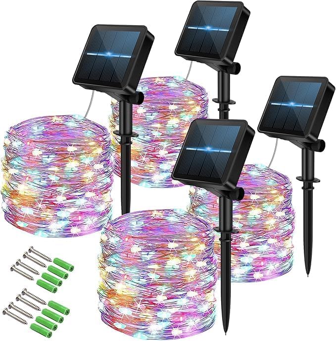 Vulisox Solar String Lights Outdoor, Fairy Lights Waterproof, 4 Pack Total 48M/ 160Ft 240LEDS/ 8 Mode Copper Wire Solar Lights Outdoor Garden for Party, Trees,Camping, Decorations(Multi Coloured)
