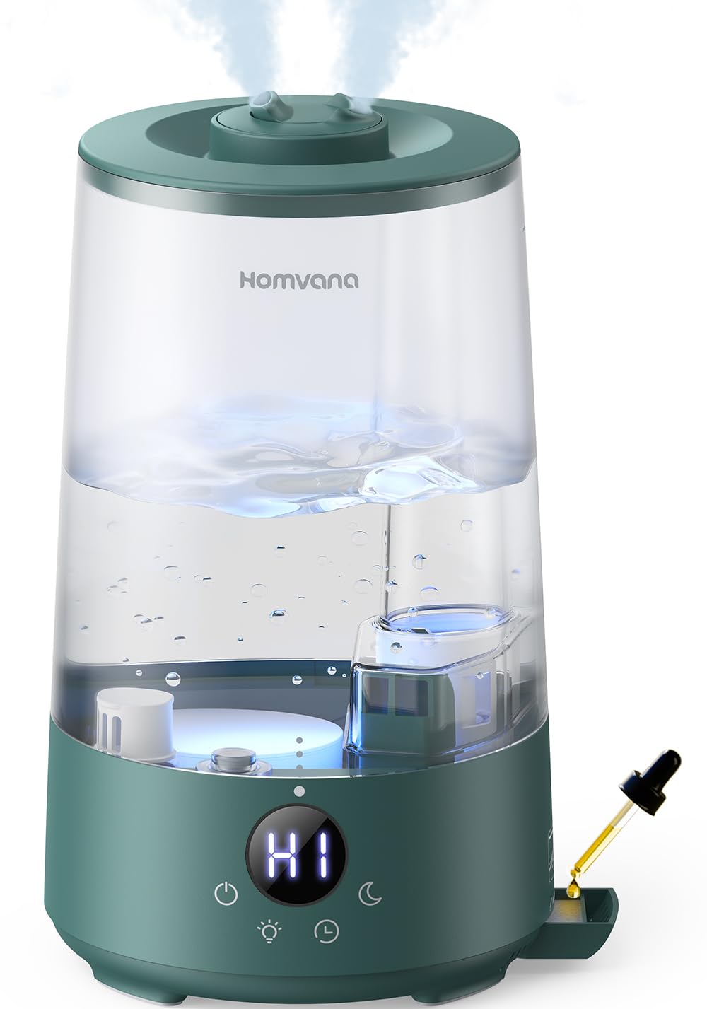 Homvana Nawilżacz powietrza do sypialni, 3,6 l, 360° Cool Mist 34 h, trwały, cichy 16 dB (SilentSpary), mały, do pokoju dziecięcego, bez BPA, dyfuzor zapachów do roślin, 7 kolorów (ciemnozielony)