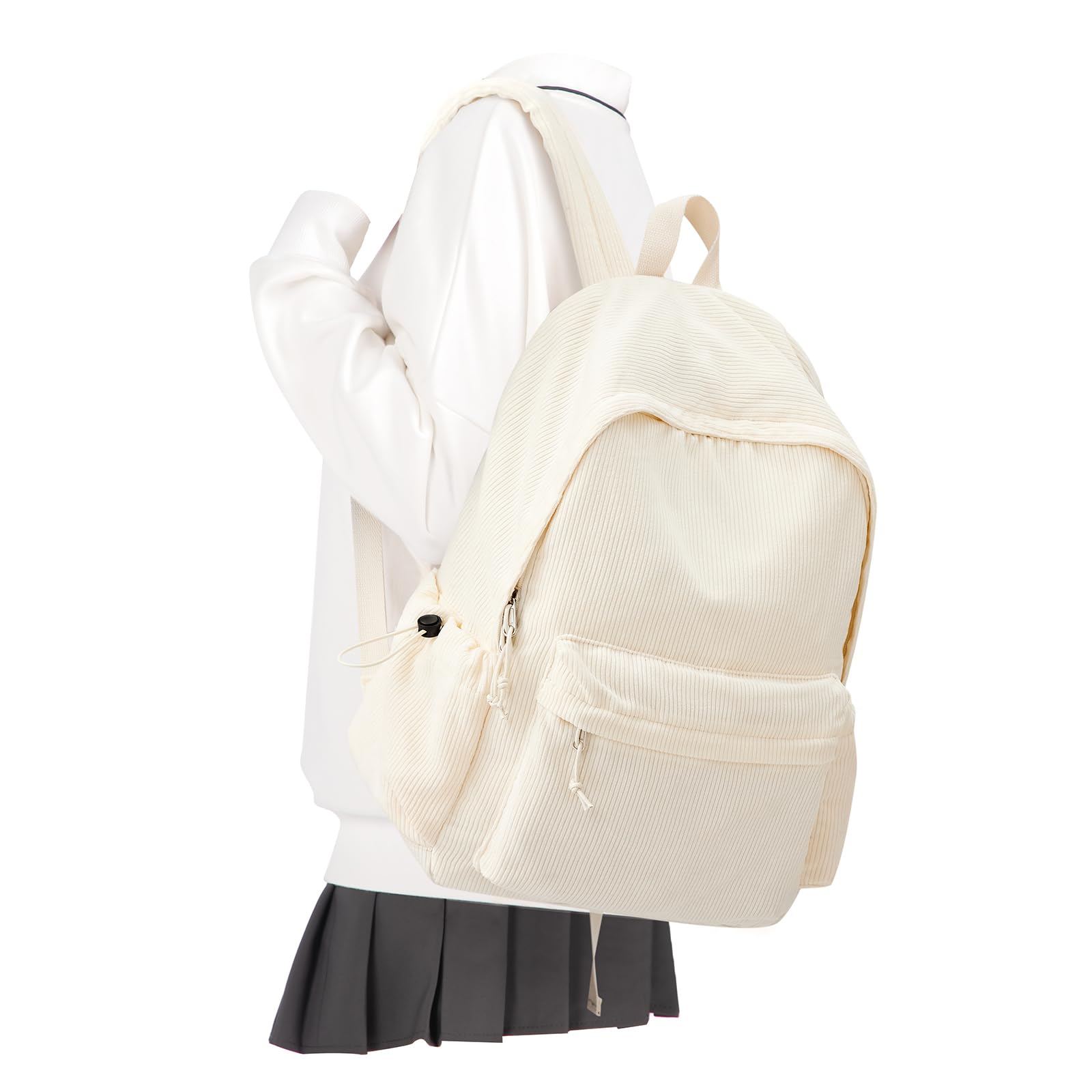 WEPOET School Backpack for Teens Boys Girls Cute Corduroy Bookbag Classic Casual High School Bag Lightweight College Backpack For Women Men(Beige)