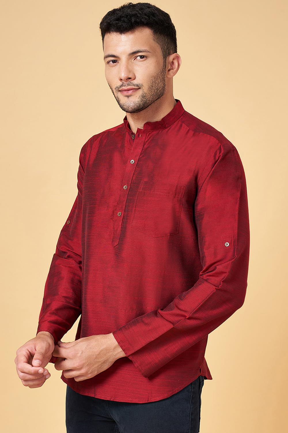 Men's Indus Route Maroon Kurta Regular Fit,Maroon,XL - Image 4 thumbnail