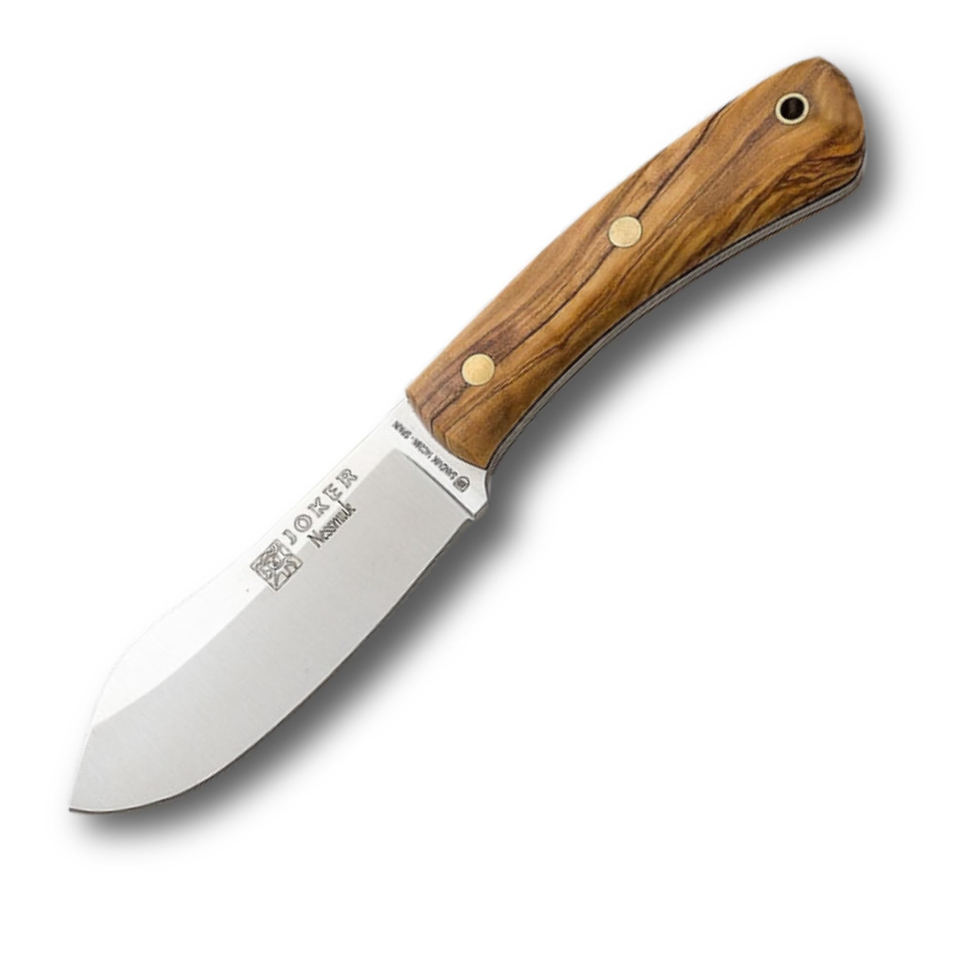 Joker Nessmuk CO136-P Bushcraft Messer mit Feuerstahl 11 cm Sandvik 14C28N Full Tang Olivenholz Griff inklusive Lederscheide Outdoor Camping Made in Spanien