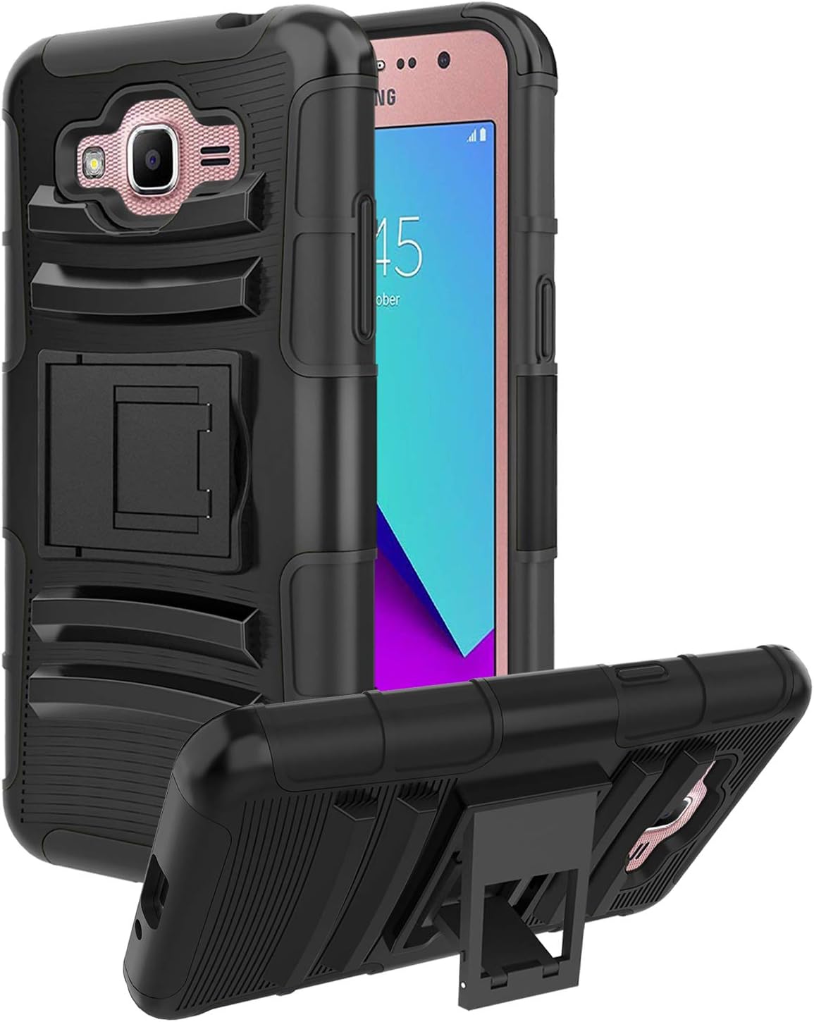 Case for Samsung Galaxy J2 Prime 2016 Case,Galaxy J2 Prime G532M/Galaxy Grand Prime Plus G530 Case,[Kickstand][Heavy Duty][Dual Layer][Shock Absorption] Non-Slip Reinforced Corner Case Cover-Black