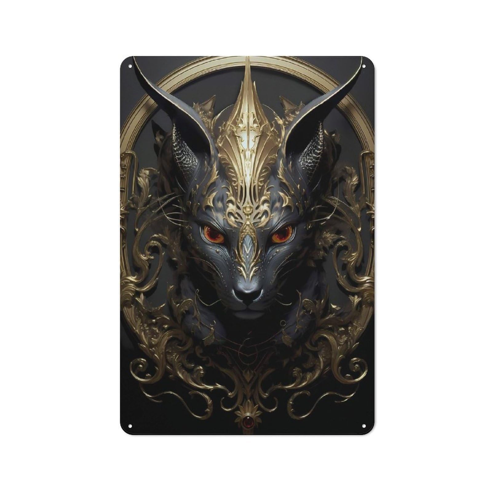 Golden Feline Majesty Nostalgic Metal Wall Decor 30x20cm, Vintage Tin Sign for Living Room, Hallway, Kitchen Or Cafe