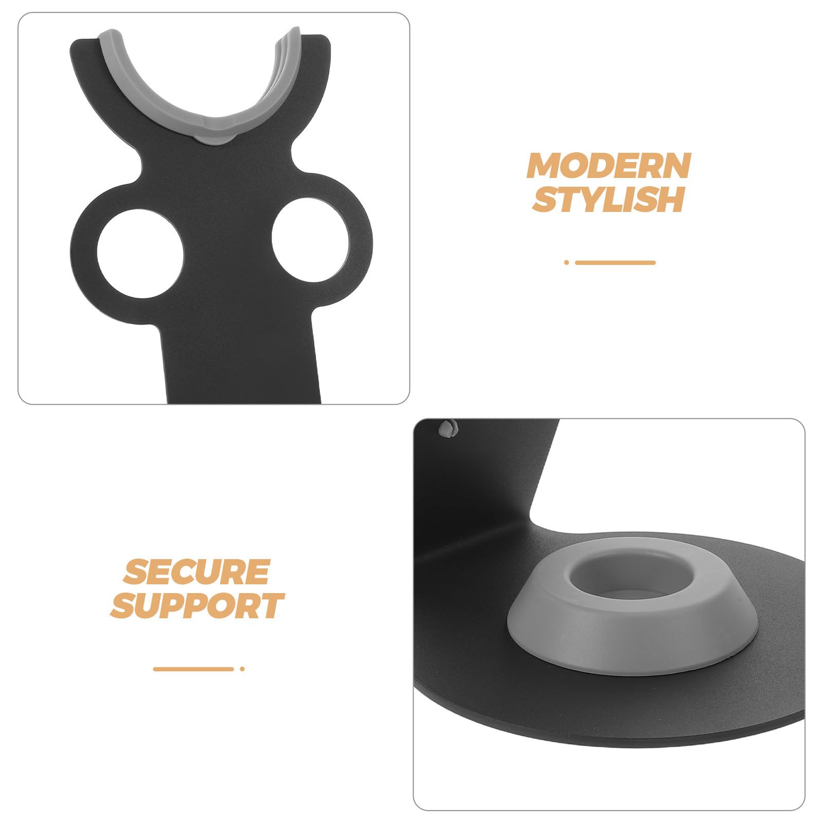 Soporte para Secador de Pelo de Escritorio Negro de Metal y Plástico | Organizador de Encimera para Baño y Tocador, Diseño Moderno, Mantenimiento Fácil, Ahorro de Espacio