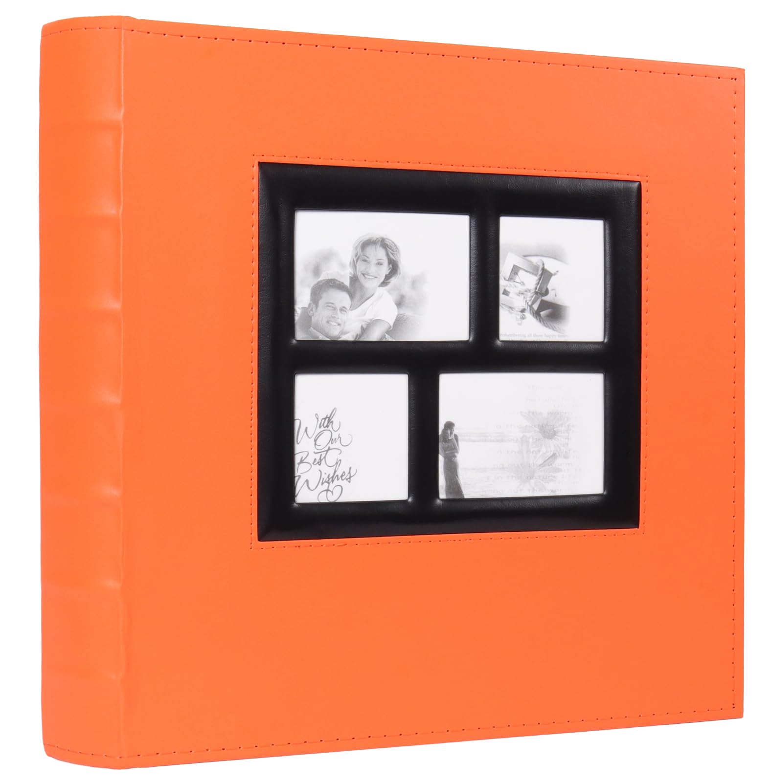 RECUTMS Photo Album 4x6 500 Pockets Photos, Leather Cover Large Picture Albums Holds 500 Horizontal and Vertical Photos (Orange)
