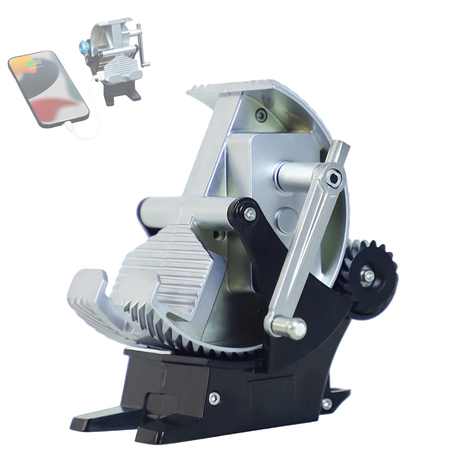 YXZQLOZ Hand-cranked power generator phone holder, alloy mechanical multi-functional phone holder, generates 60 recycles per minute, desktop decoration,for all smartphones