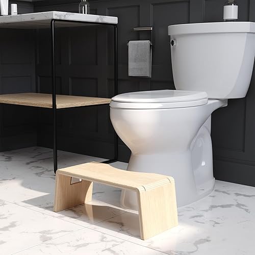 Vista 39 de Squatty Potty Oslo Taburete plegable de bambú – 7 pulgadas, taburete de baño plegable para niños y adultos – marrón, portátil y ahorro de espacio
