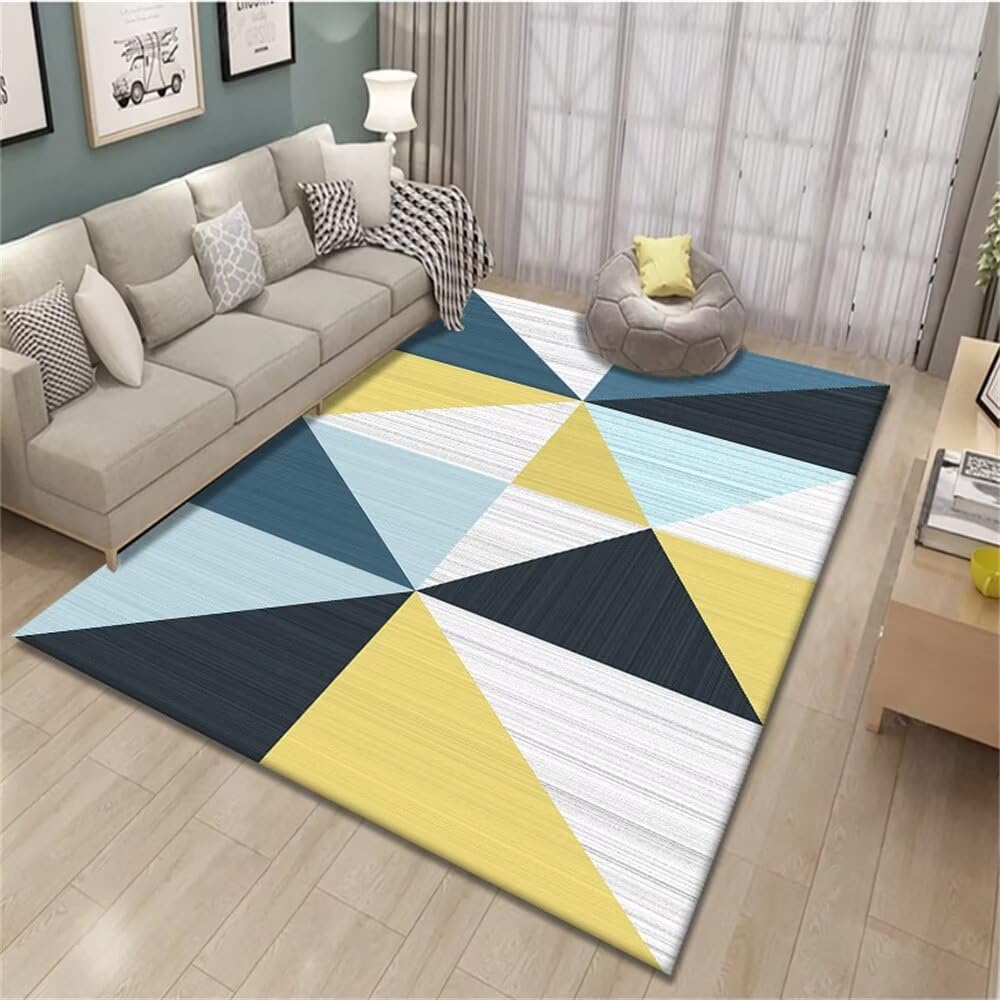 Tapis enfant garçon XXL jaune 180x250cm géométrique pour salon
