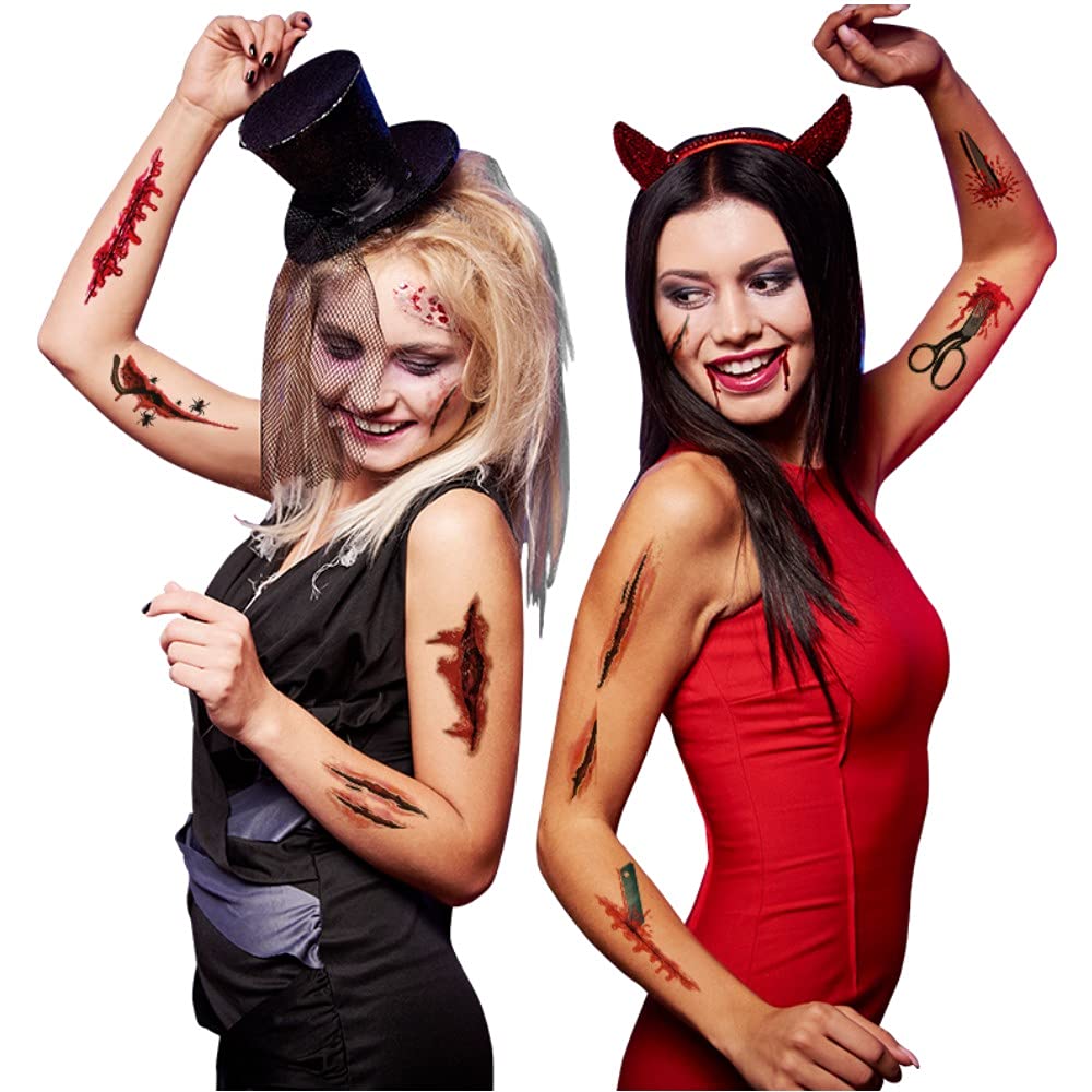 Amazon.com : Scary Halloween scar tattoo sticker, costume zombie tattoo  realistic wound suture vampire bite mark temporary sticker, Halloween  role-playing party dance prank makeup props : Beauty & Personal Care