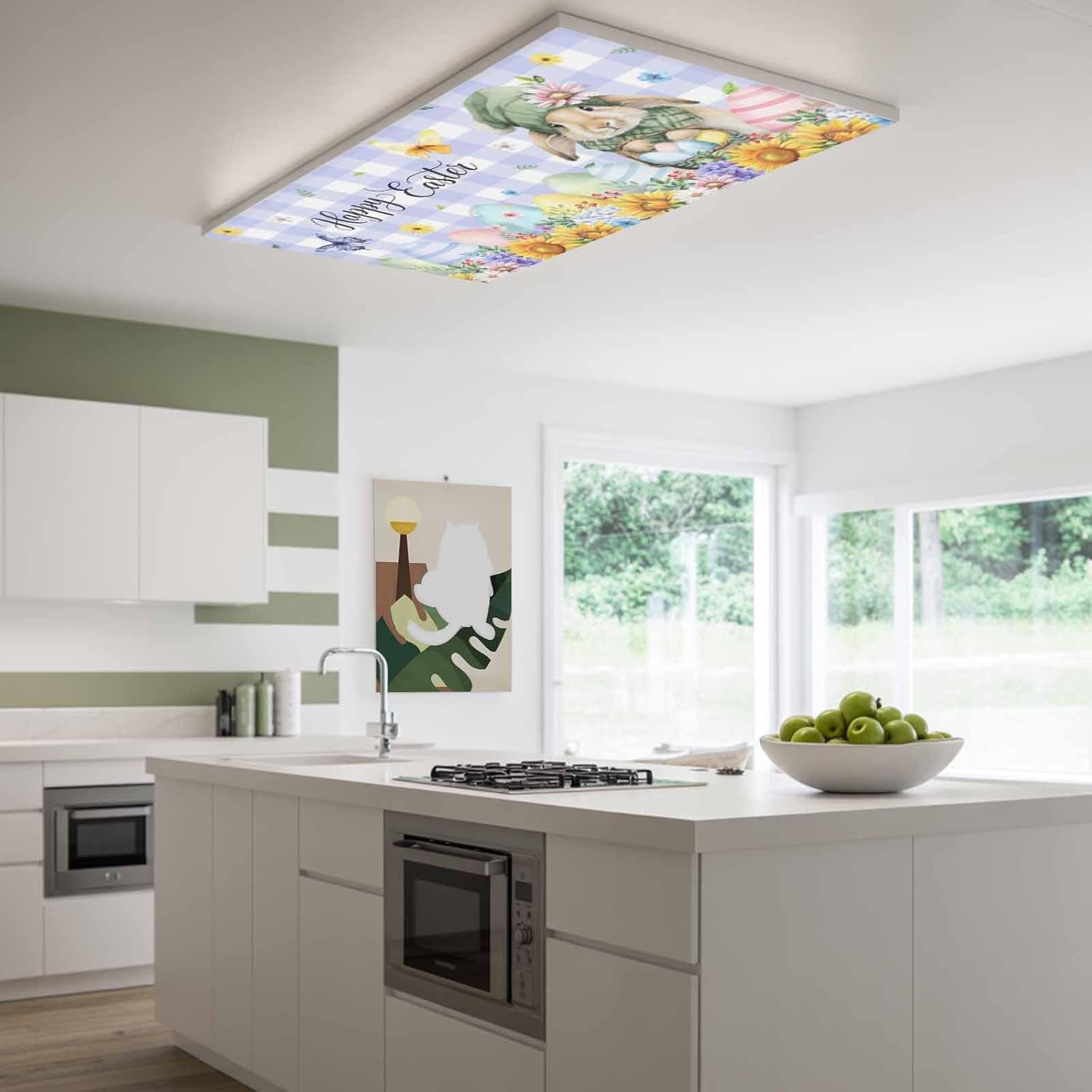 2x4 ft Fluorescent Light Cover for Ceiling Happy Easter Rabbit Colorful Eggs Magnetic Light Filters, Spring Floral Purple Plaid Ceiling Lampshades for Home School Office 4Pcs