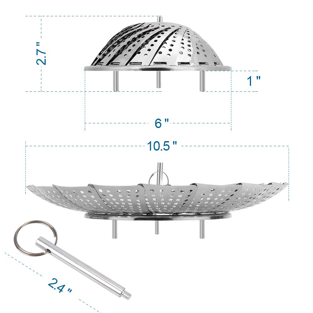 Sayfine Cesta de vapor para verduras, cesta de vapor de acero inoxidable de para cocinar, vaporizadores plegables y expandibles para adaptarse a ollas de varios tamaños (grande (6.1 a 9 pulgadas))