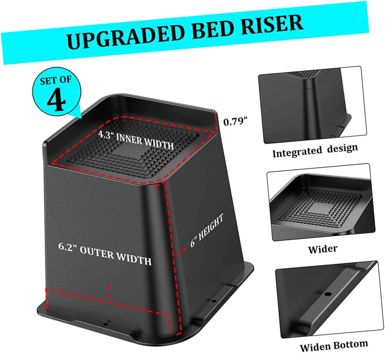 4pcs Bed Foot Risers Anti-Skid Furniture Leg Elevators Heavy Duty Furniture Risers for Tables Sofas and Chairs Lightweight Rubber Design for Home Use