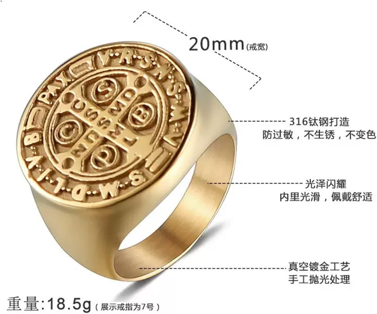 St Benedict Exorcism Ring Stainless Steel Catholic Roman Cross Ghost Hunter Ring US Size 7-15