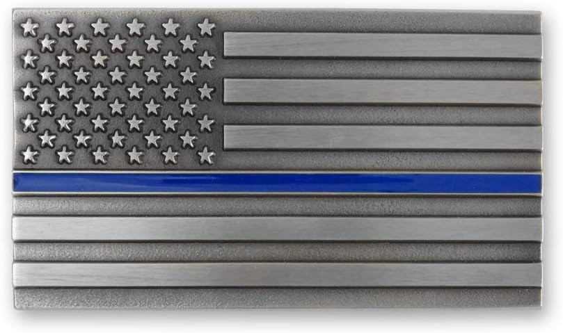 Indiana Metal Craft Enamel Thin Blue Line Belt Buckle Pewter with Belt - Made in the USA