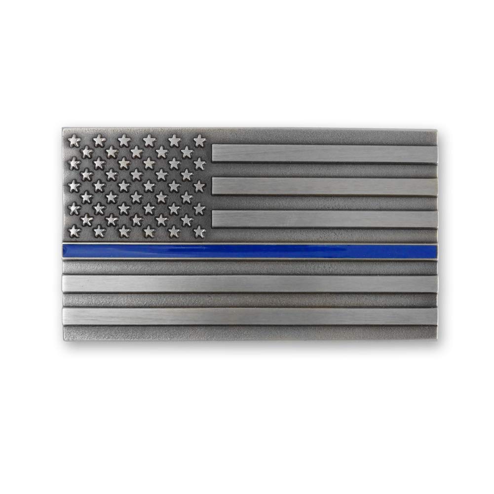 Indiana Metal Craft Enamel Thin Blue Line Belt Buckle Pewter with Belt (Buckle Only)