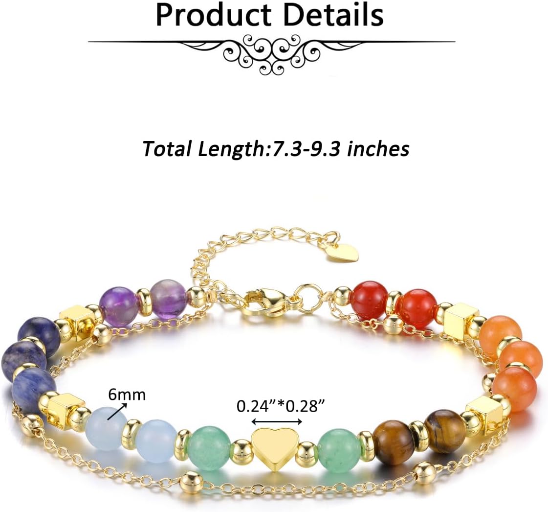 Jovivi Chakra Crystal Heart Bracelets for Women, Natural Stone Healing Crystals Gemstones Beaded Bracelet Jewelry Birthday Inspirational Gifts - Image 4
