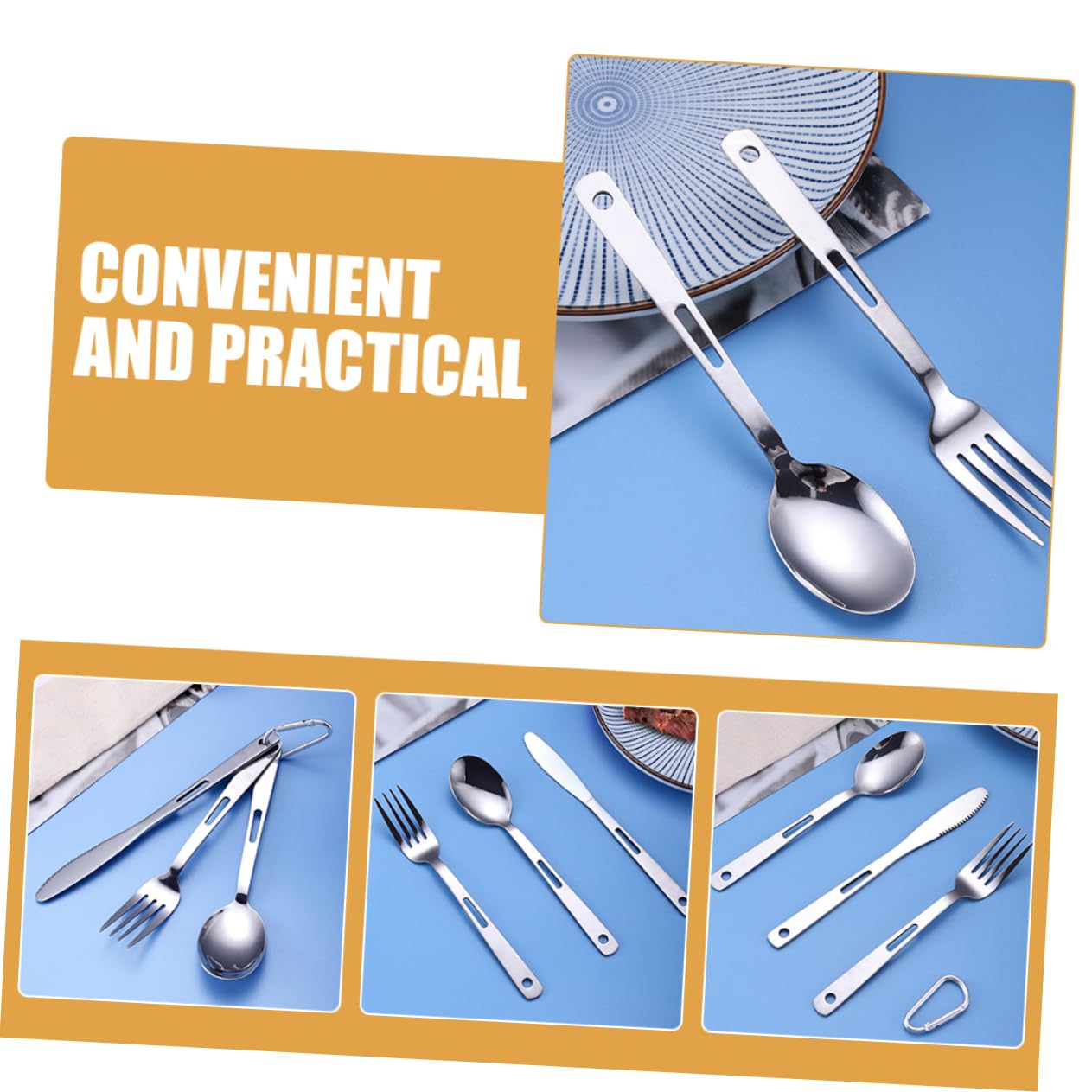 Gatuida Posate Da Campeggio in Acciaio Inox Cucchiaio Coltello Forchetta Stoviglie Portatili Per Picnic All Aperto Resistente e Riutilizzabile Leggero e Facile Da Trasportare
