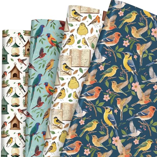 Pineraap Bird Wrapping Paper 12 Sheets Birdwatching Birding Themed Designs Gift Wrap for Bird Watchers, Nature Enthusiasts, 20'×28'