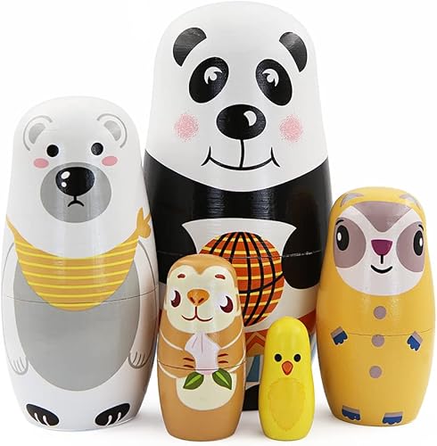 Juego de 5 muñecas anidadoras de panda, oso blanco, mapache, mono, pollito, de madera, ruso, juguetes apilables, decoración del hogar, Navidad,