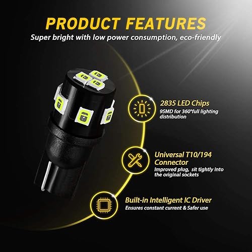 Miniatura 23 de AUXLIGHT 194 168 2825 T10 - Bombillas LED para interior, color blanco, rojo, ámbar y azul, luces súper brillantes de repuesto para domo, puerta