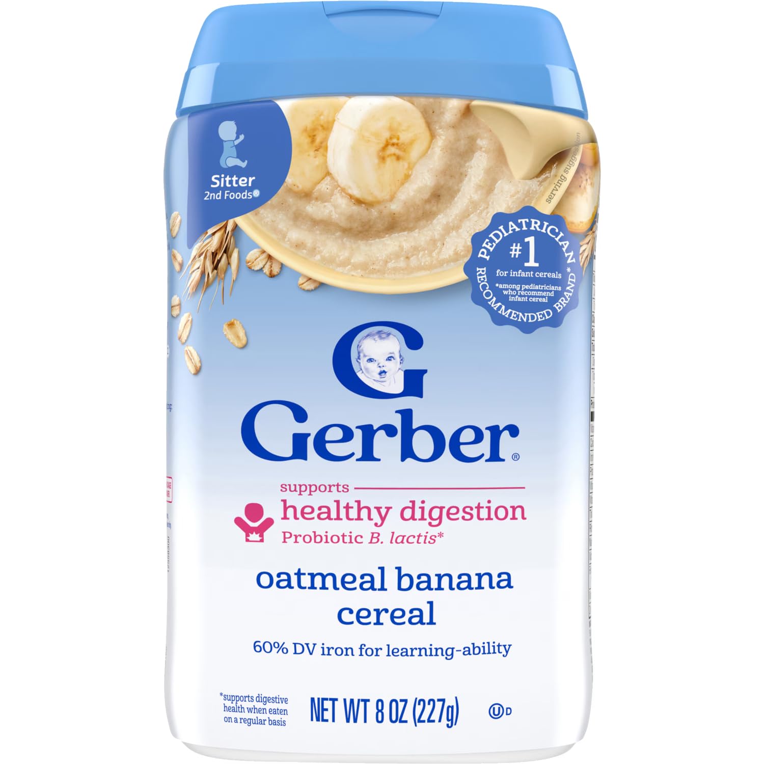 Gerber Stage 2 Baby Food, Oatmeal Banana Cereal, Probiotics Support Healthy Digestion, Baby Oatmeal Cereal