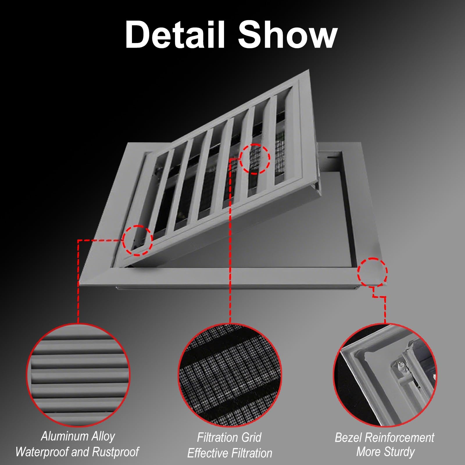Panel de acceso de aluminio con rejilla de filtro para rejillas de ventilación de gas, fácil instalación, diseño impermeable, 19.7 x 33.5 pulgadas, resistente a la corrosión, construcción duradera