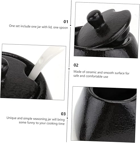 Miniatura 4 de Azucarero japonés de cerámica, recipiente de condimento vintage, tarro de almacenamiento de sal con tapa y cuchara para cocina, restaurante,