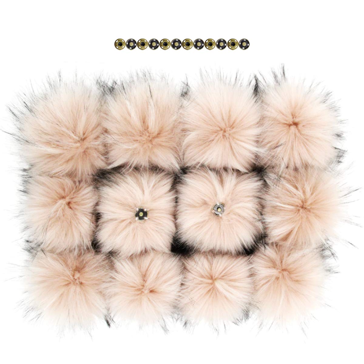 Fluffy Faux Raccoon Fur Pompoms with Press Button for Knitting Hat Garment Accessories 6 Inches Pack of 12 (Pink)