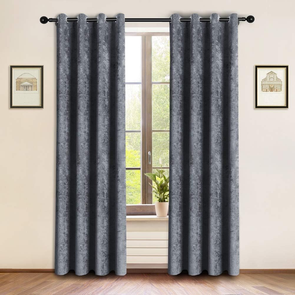 ELKCA Grey Room Curtain for Bedroom Double-Sided Chenille Window Curtains for Living Room,Pack of 2 (Grey, 52" W x 84" L)
