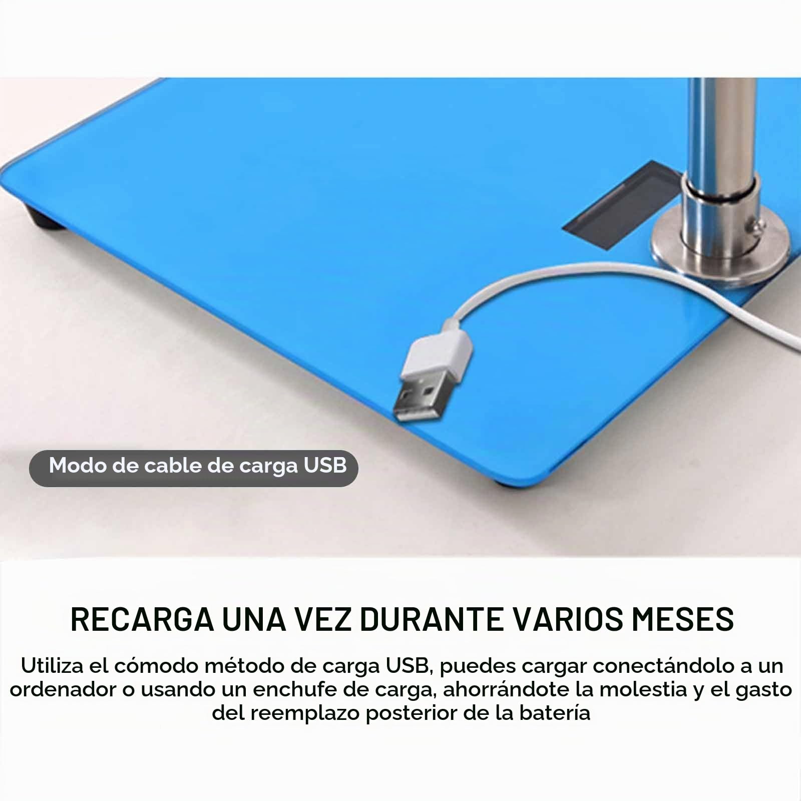 Báscula Digital De Altura Y Peso Con Pantalla LCD: Medición Corporal Para Adultos Y Niños (altura: 100-190 Cm, Peso: 0,2-180 Kg), Extraíble, Recargable Por USB Para Uso Doméstico Y Escolar. ,Blue