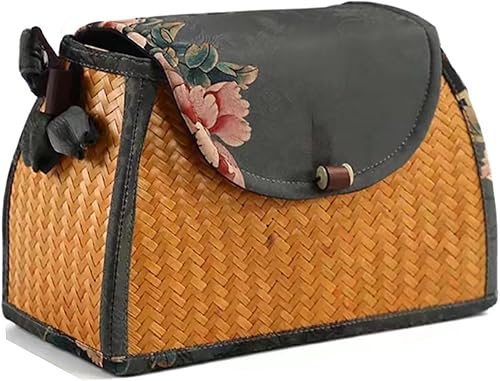Small handmade bamboo woven women's crossbody bag summer chic woven handbag shoulder bamboo bag straw beach wallet basket (WIDE BAG)