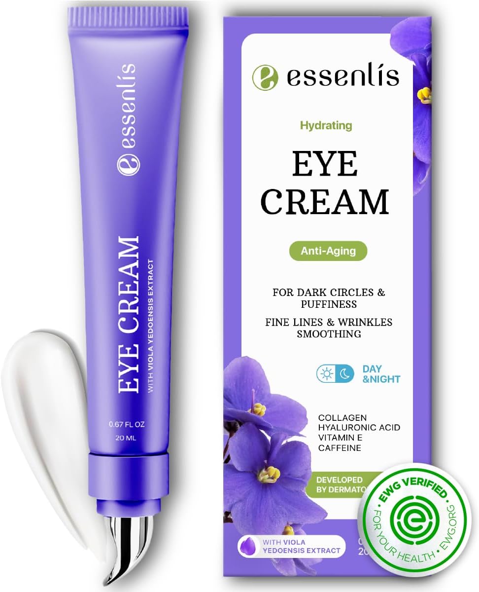 ESSENLIS Caffeine Eye Cream for Dark Circles and Puffiness, Bags Under Eyes, Collagen Anti Aging Day and Night Corrector for Women and Men