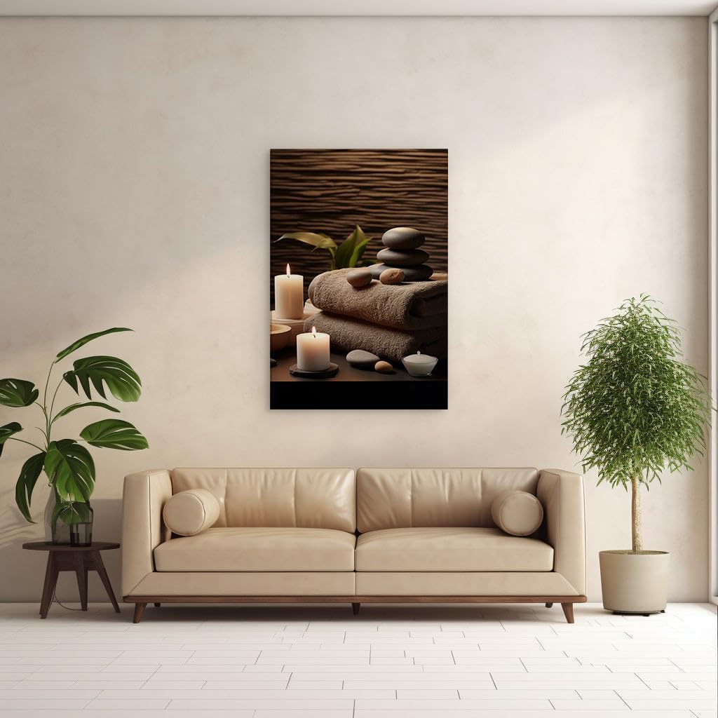 Canvas for Living room. Serenity in Shadows: Illuminating Tranquility at the Spa Retreat, 27 x 18 inch Canvas Wall Art - Contemporary Masterpieces - Modern Home Decor - 69x46 cm (27x18 inch)