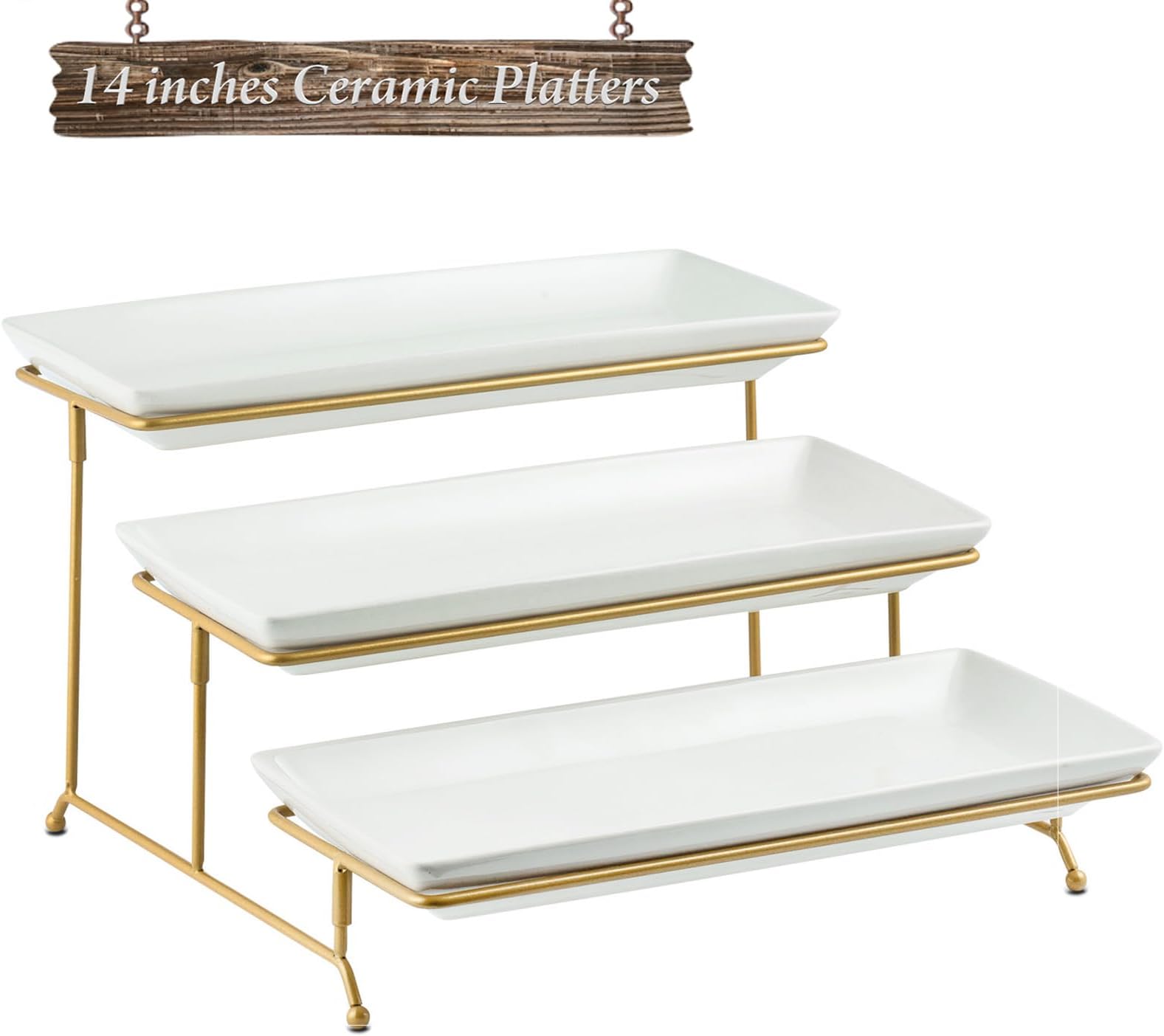 YHOSSEUN Large Tiered Serving Stand with Platters 3 Tier Serving Stand Serving Tray for Dessert Server Display Collapsible Sturdier Metal Rack