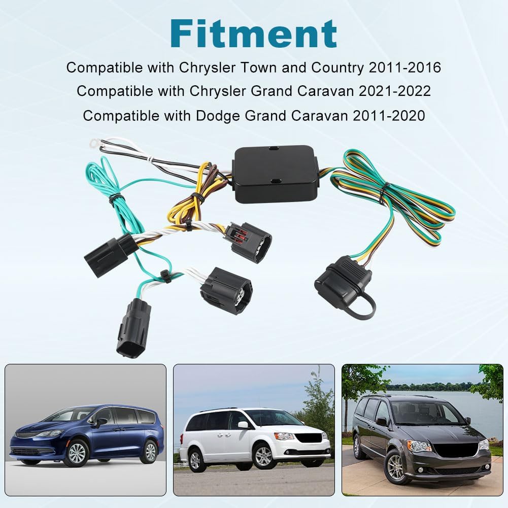 WATERWICH 4-Pin Trailer Wiring Harness Compatible with Chrysler Town and Country 2011-2016, Chrysler Grand Caravan 2021-2022, Dodge Grand Caravan 2011-2020 Replacement for 56331