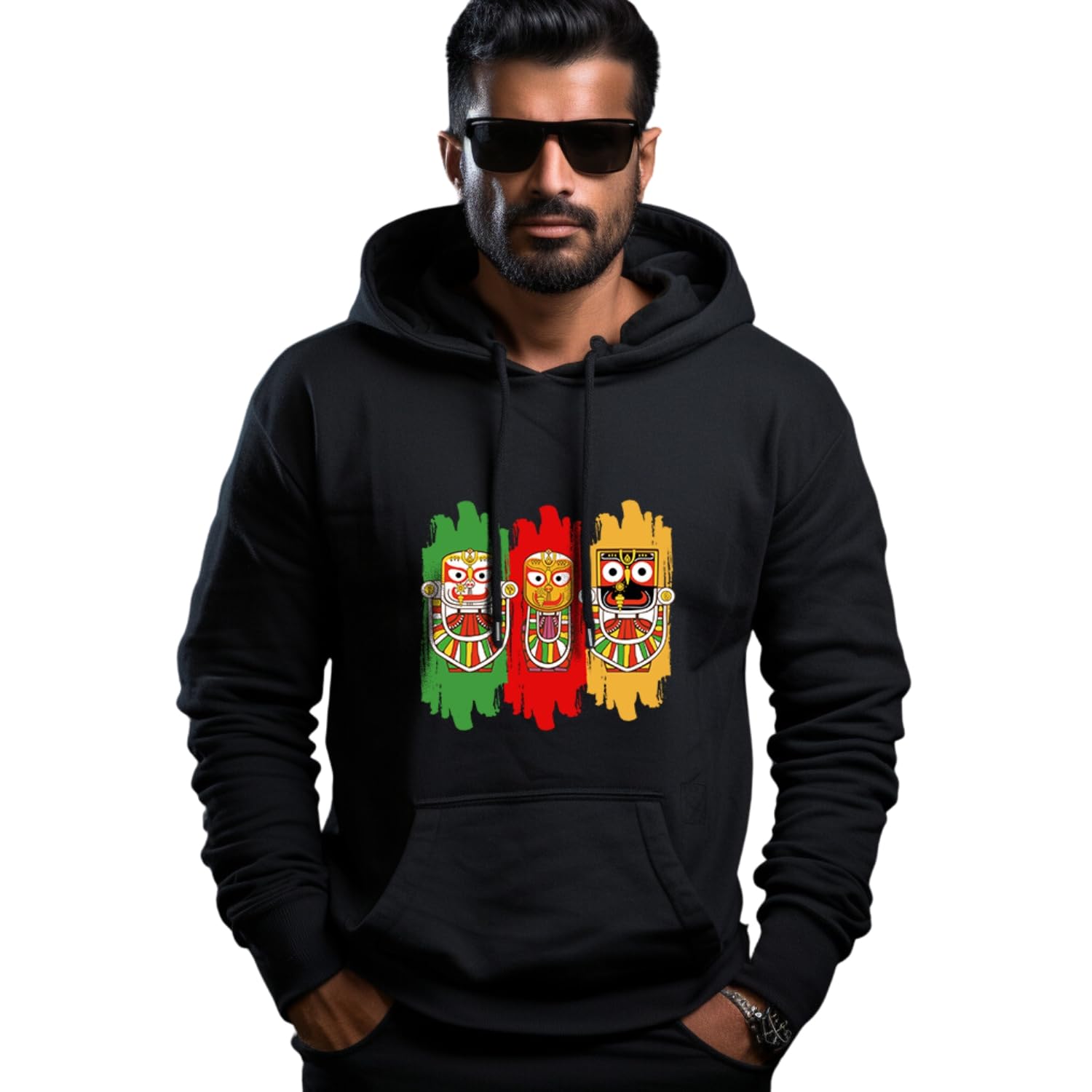 Solid Black Bhagwan Jagannath Printed Pullover Full Sleeve Hoodies Full for Men-image-27