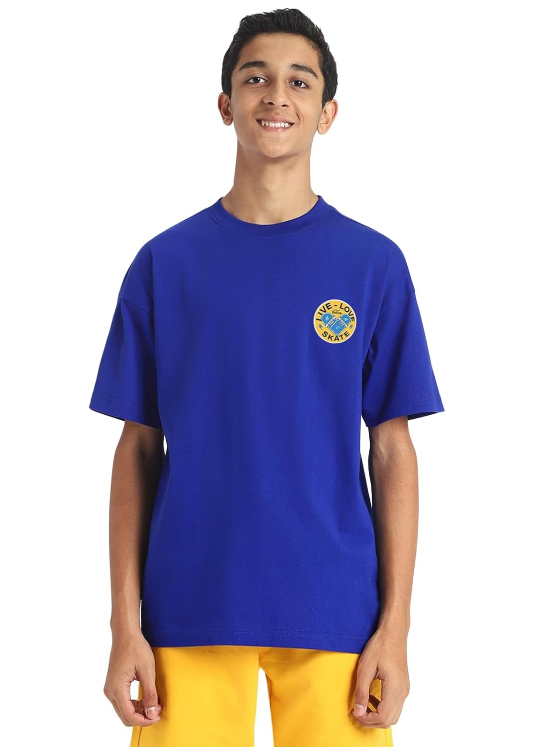 Veirdo® 100% Pure Cotton Round Neck Oversized Baggy Fit Drop Shoulder Cool & Aesthetic Pocket Graphic Print T-Shirt for Kids & Teens (Age: 11 to 16 Years)
