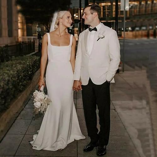 White Mermaid Wedding Dress For Bride Simple Beach Boho Bridal Gowns With Train White Size 4 #TOP5