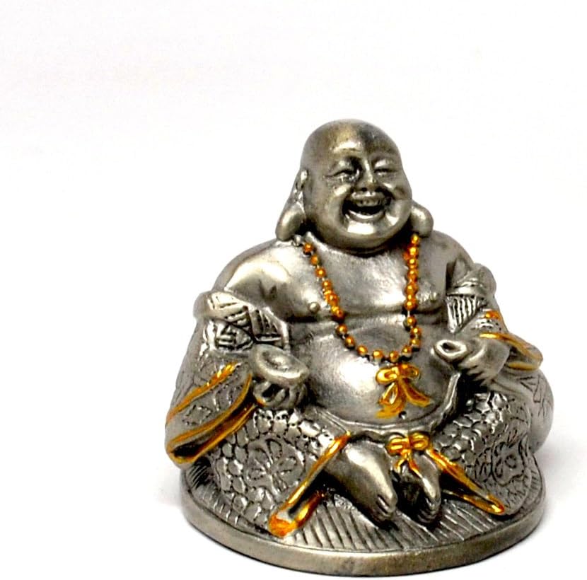 Pewter Fairy Figurine Collectible Statue. Laughing Buddha Miniature 2"