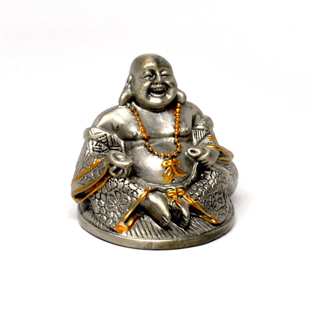 Pewter Fairy Figurine Collectible Statue. Laughing Buddha Miniature 2"