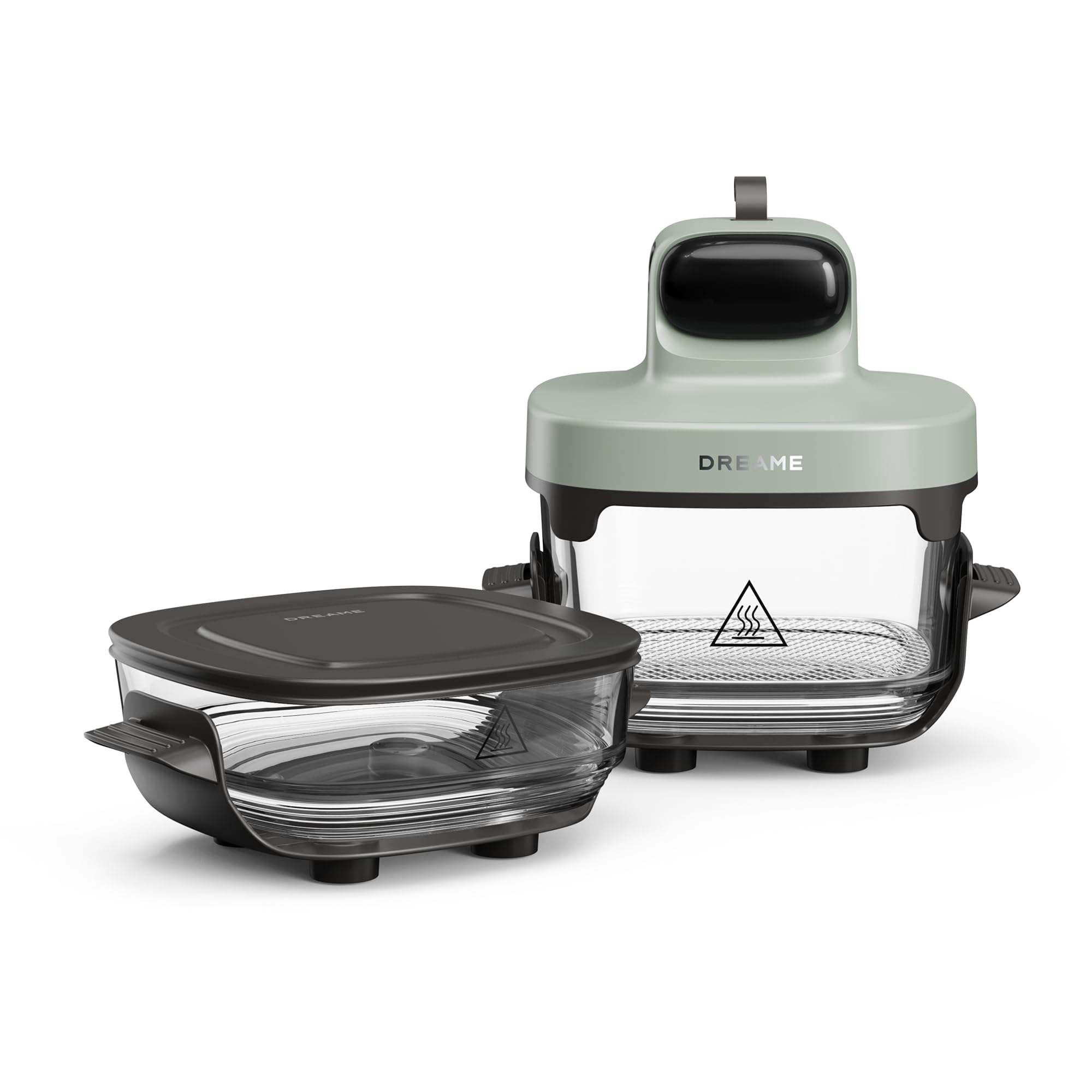 DREAME Tasti 5 in 1 Friggitrice ad aria in vetro portatile, Doppio contenitore (2,5 L + 4,5 L), Vetro borosilicato 6 mm, Circolaz. aria 3D, Lavabile in lavastoviglie, Panoramica 360°, Design modulare