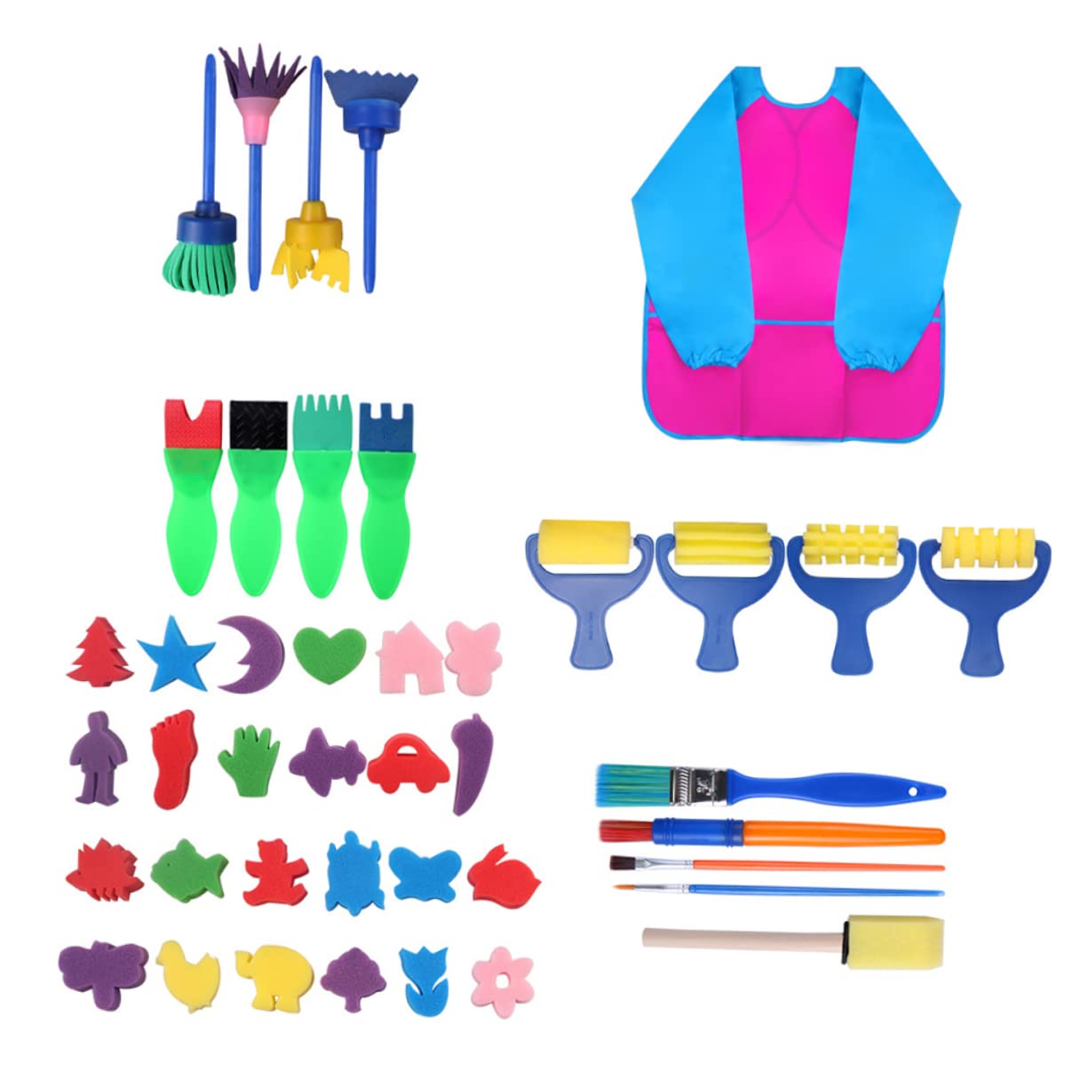 IWOWHERO Sponge Paint Brush Set 42 Piece DIY Eva Sponge Brush Safe Sturdy for Kids Random Color